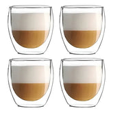 Set X4 Tazas Café Pocillos Vaso Doble Pared Termico Frio Calor Vidrio Borosilicato Levys Bazar 250ml