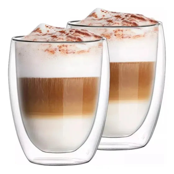 X2 Tazas Café Pocillos Doble Pared Termico Vidrio Frio Calor Levys Bazar 350ml Vidrio Borosilicato