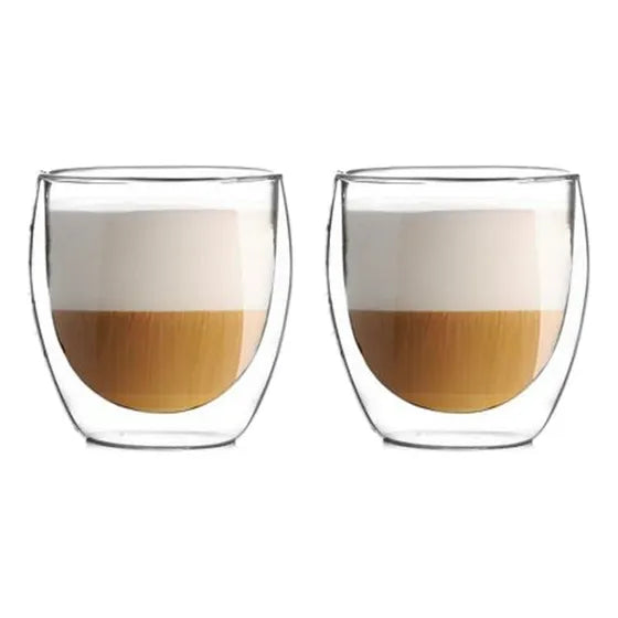 X2 Tazas Café Pocillos Doble Pared Vidrio Levys Bazar 250ml Termico Frio Calor Vidrio Borosilicato Color Transparente doble vidrio x2 250ml