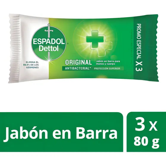 Jabón En Barra Espadol Dettol Original 3 Unidades X 80g