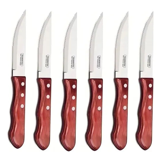 Cuchillo Tramontina Polywood Jumbo Asado Churrasco Acero X6 Color Rojo Cerezo