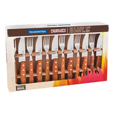 Caja Asado Jumbo 6 Cuchillos 6 Tenedor Tramontina Mango Marrón claro